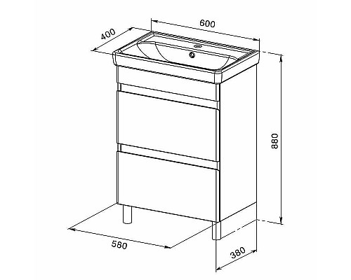 Купить Тумба с раковиной Orange Topline-Lyon 60 TLNF60+RA Белый глянец в магазине сантехники Santeh-Crystal.ru