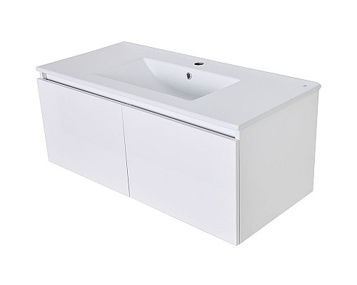 Приобрести Тумба с раковиной Orange Квадро 100 KV-100TUW+Racl подвесная Белый глянец в магазине сантехники Santeh-Crystal.ru