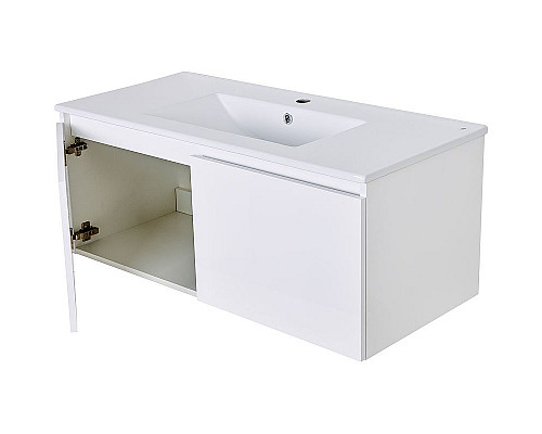 Приобрести Тумба с раковиной Orange Квадро 100 KV-100TUW+Racl подвесная Белый глянец в магазине сантехники Santeh-Crystal.ru