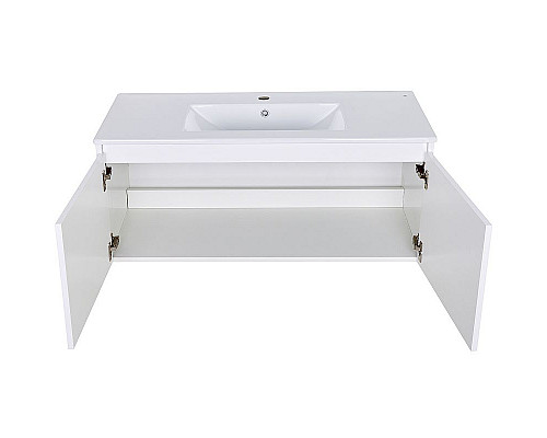 Приобрести Тумба с раковиной Orange Квадро 100 KV-100TUW+Racl подвесная Белый глянец в магазине сантехники Santeh-Crystal.ru