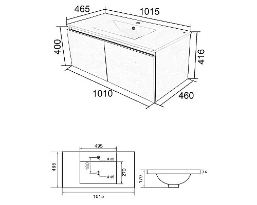 Приобрести Тумба с раковиной Orange Квадро 100 KV-100TUW+Racl подвесная Белый глянец в магазине сантехники Santeh-Crystal.ru