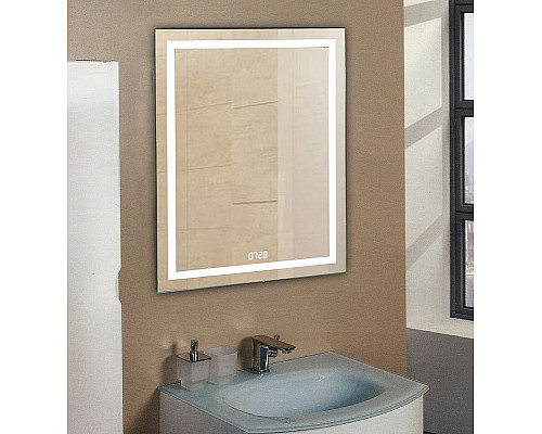 Купить Зеркало Relisan Wendy 500х700 Гл000024377 с подсветкой с сенсорным выключателем и часами в магазине сантехники Santeh-Crystal.ru