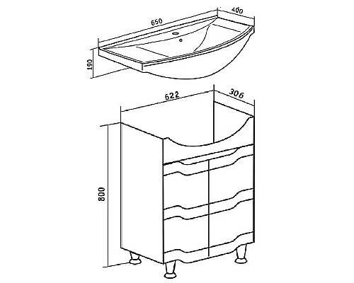 Заказать Тумба под раковину Runo Стиль 65 УТ000002338 Белая в магазине сантехники Santeh-Crystal.ru