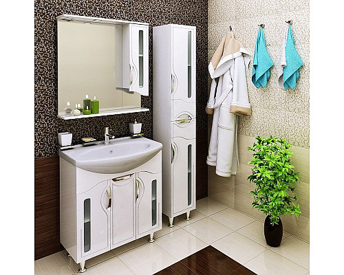 Приобрести Зеркало со шкафом Runo Толедо 75 R 00000001041 с подсветкой Белое в магазине сантехники Santeh-Crystal.ru