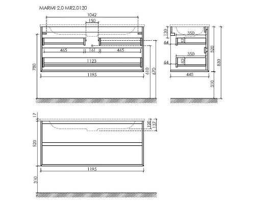 Тумба под раковину Sancos Marmi 2.0 120 MR2.0120ECH подвесная Дуб чарльстон