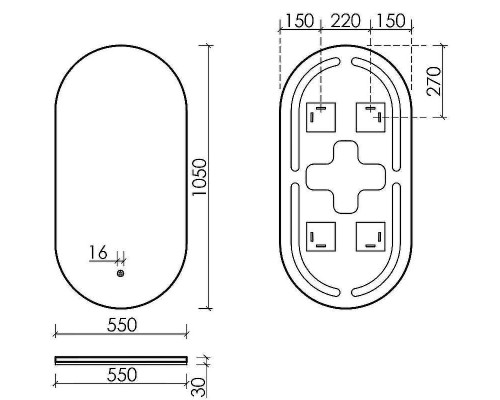 Зеркало Sancos Oval 55 OV55C с подсветкой с сенсорным выключателем и диммером