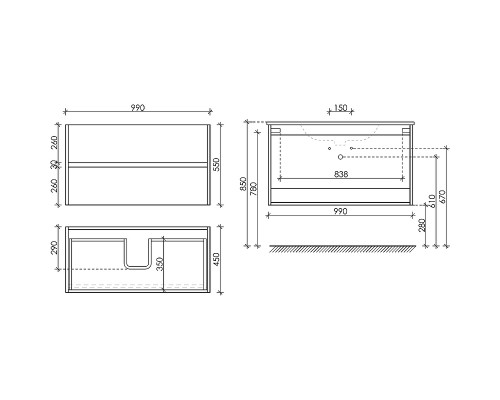 Купить Тумба под раковину Sancos Urban 100 UR100EG подвесная Дуб Галифакс натуральный в магазине сантехники Santeh-Crystal.ru