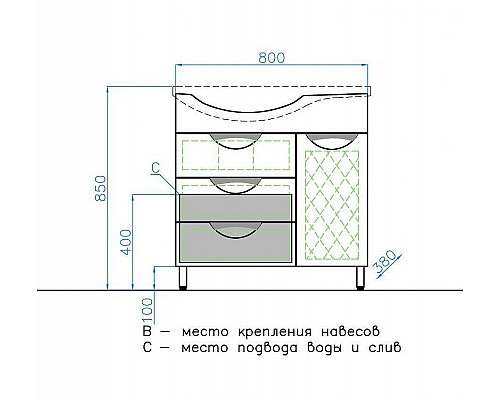 Приобрести Тумба под раковину Style Line Жасмин 82 R ЛС-00000527 с бельевой корзиной Белая в магазине сантехники Santeh-Crystal.ru