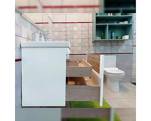 Заказать Тумба под раковину Бриклаер Брайтон 100 4627125415760 подвесная Белая матовая Дуб Кера в магазине сантехники Santeh-Crystal.ru