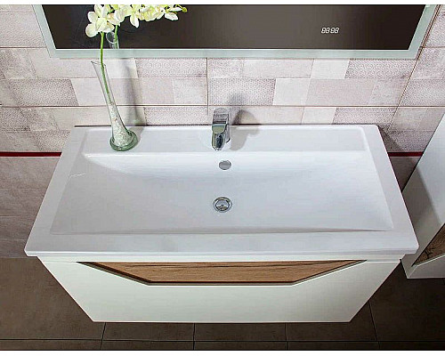 Заказать Тумба под раковину Бриклаер Брайтон 100 4627125415760 подвесная Белая матовая Дуб Кера в магазине сантехники Santeh-Crystal.ru