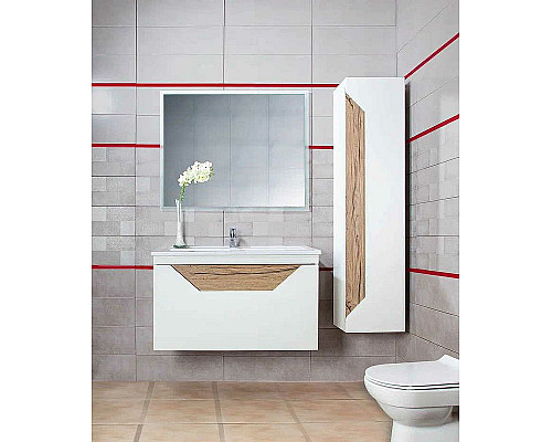 Заказать Тумба под раковину Бриклаер Брайтон 100 4627125415760 подвесная Белая матовая Дуб Кера в магазине сантехники Santeh-Crystal.ru