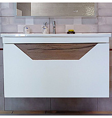 Тумба под раковину Бриклаер Брайтон 100 4627125415760 подвесная Белая матовая Дуб Кера