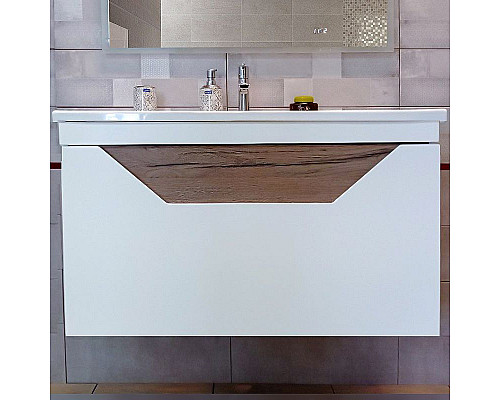 Заказать Тумба под раковину Бриклаер Брайтон 100 4627125415760 подвесная Белая матовая Дуб Кера в магазине сантехники Santeh-Crystal.ru