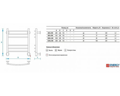 Заказать Электрический полотенцесушитель Energy Ergo 600x500 EETR0ERGO06050R905M Черный матовый RAL 9005 в магазине сантехники Santeh-Crystal.ru