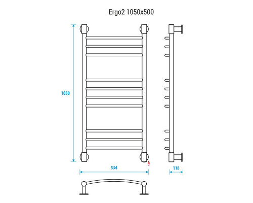 Купить Электрический полотенцесушитель Energy Ergo 2 1050х500 EETR0ERGO2105500000 Хром в магазине сантехники Santeh-Crystal.ru