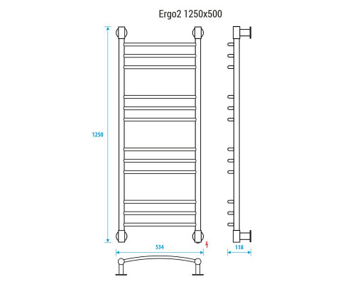 Купить Электрический полотенцесушитель Energy Ergo 2 1250x500 EETR0ERGO2125500000 Хром в магазине сантехники Santeh-Crystal.ru