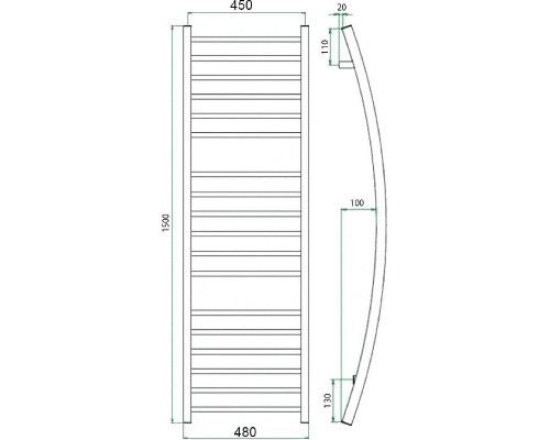 Приобрести Водяной полотенцесушитель Grota Primo 480х1500 Хром в магазине сантехники Santeh-Crystal.ru