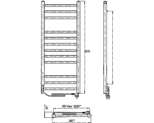 Купить Электрический полотенцесушитель Laris Астор ЧКЧ12 350х900 L 73207664 Черный муар в магазине сантехники Santeh-Crystal.ru