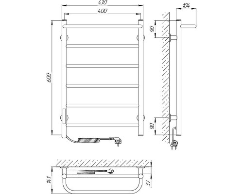 Заказать Электрический полотенцесушитель Laris Прайм П6 400х600 L 73207647 Хром в магазине сантехники Santeh-Crystal.ru