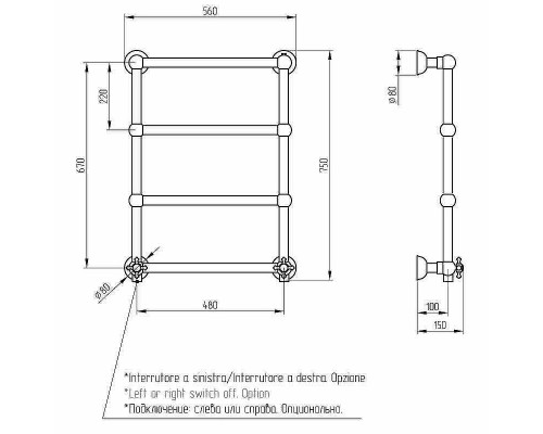 Приобрести Электрический полотенцесушитель Migliore Colosseum 75х56 R 20278 Бронза в магазине сантехники Santeh-Crystal.ru