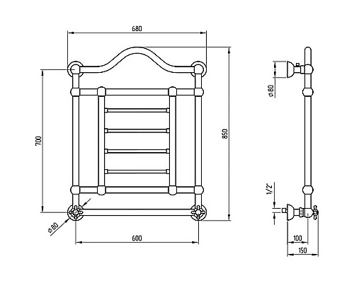 Приобрести Водяной полотенцесушитель Migliore Edward 85x68 20316 Золото в магазине сантехники Santeh-Crystal.ru