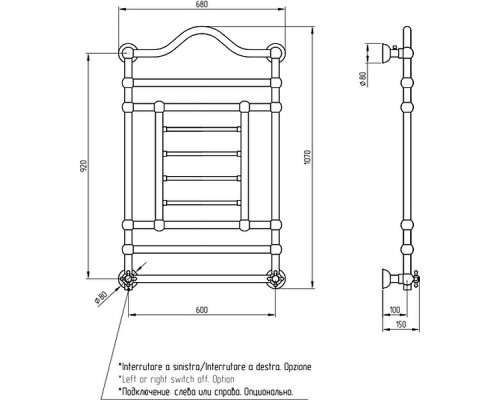 Купить Электрический полотенцесушитель Migliore Edward 107x68 R 22639 Хром в магазине сантехники Santeh-Crystal.ru