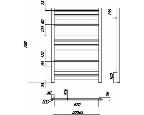 Приобрести Водяной полотенцесушитель Ravak Norma 50х80 X04000083678 Хром в магазине сантехники Santeh-Crystal.ru