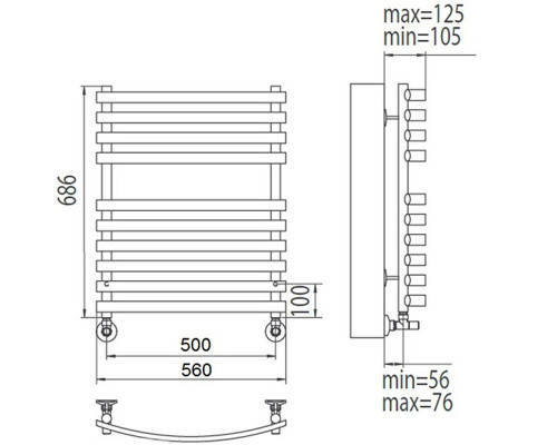 Купить Водяной полотенцесушитель Terminus Капри П10 500x686 4620768887178 Хром в магазине сантехники Santeh-Crystal.ru