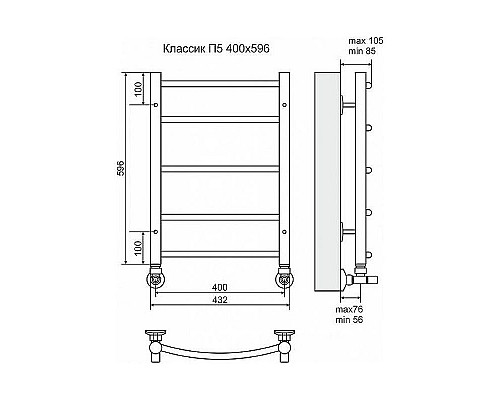 Приобрести Водяной полотенцесушитель Terminus Классик П5 400x596 4670030726216 Хром в магазине сантехники Santeh-Crystal.ru