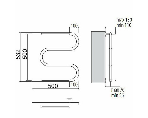Приобрести Водяной полотенцесушитель Terminus М-образный 500x500 4620768880339 с полкой Хром в магазине сантехники Santeh-Crystal.ru