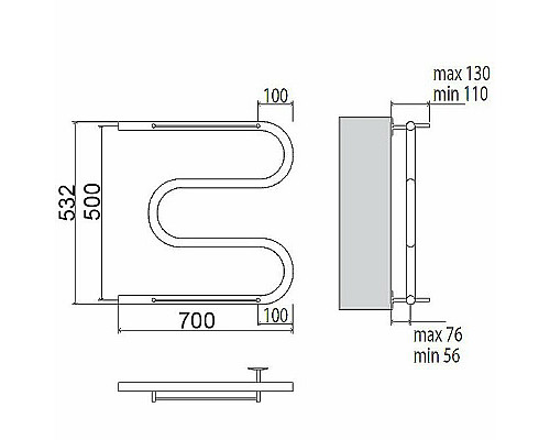 Заказать Водяной полотенцесушитель Terminus М-образный 500x700 4620768880353 с полкой Хром в магазине сантехники Santeh-Crystal.ru