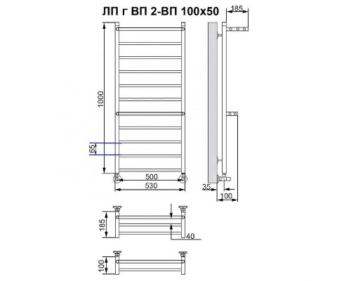 Купить Водяной полотенцесушитель Ника Classic ЛП (Г) ВП 100/50 (2-ВП) с полкой Хром в магазине сантехники Santeh-Crystal.ru
