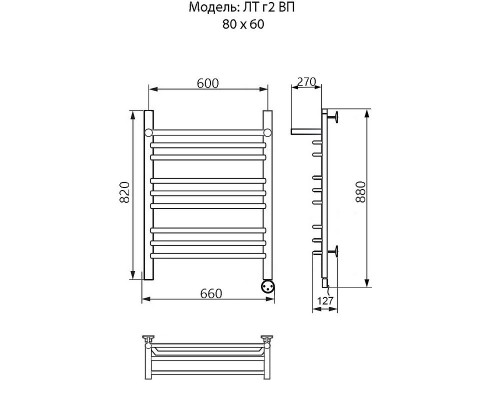 Приобрести Электрический полотенцесушитель Ника Trapezium ЛТ (Г2) ВП 80/60 с полкой Хром в магазине сантехники Santeh-Crystal.ru