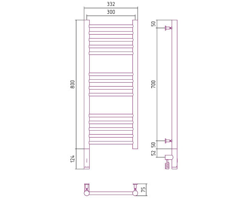 Купить Электрический полотенцесушитель Сунержа Богема 3.0 прямая 800x300 L 00-5804-8030 Хром в магазине сантехники Santeh-Crystal.ru