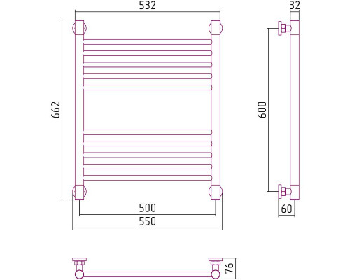 Приобрести Водяной полотенцесушитель Сунержа Богема+ прямая 600х500 05-0220-6050 Состаренная бронза в магазине сантехники Santeh-Crystal.ru