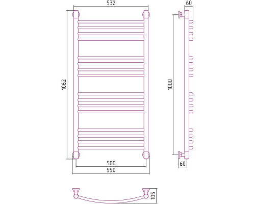 Купить Водяной полотенцесушитель Сунержа Богема+ выгнутая 1000х500 30-0221-1050 Белый матовый в магазине сантехники Santeh-Crystal.ru