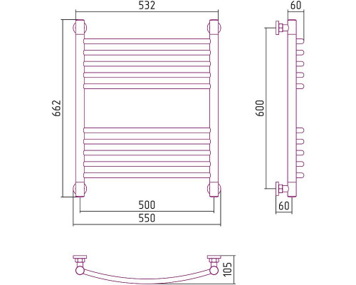 Заказать Водяной полотенцесушитель Сунержа Богема+ выгнутая 600х500 30-0221-6050 Белый матовый в магазине сантехники Santeh-Crystal.ru