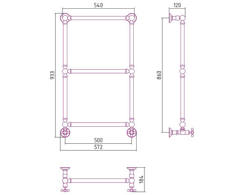 Купить Водяной полотенцесушитель Сунержа Ренессанс 1304 860х500 03-0280-8650 Золото в магазине сантехники Santeh-Crystal.ru
