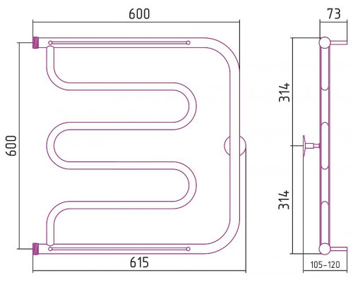 Заказать Водяной полотенцесушитель Сунержа Стилье Тандем 600х600 00016-6060 Хром в магазине сантехники Santeh-Crystal.ru