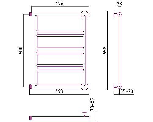 Купить Водяной полотенцесушитель Сунержа Стилье Минор 600х500 00601-6050 Хром в магазине сантехники Santeh-Crystal.ru