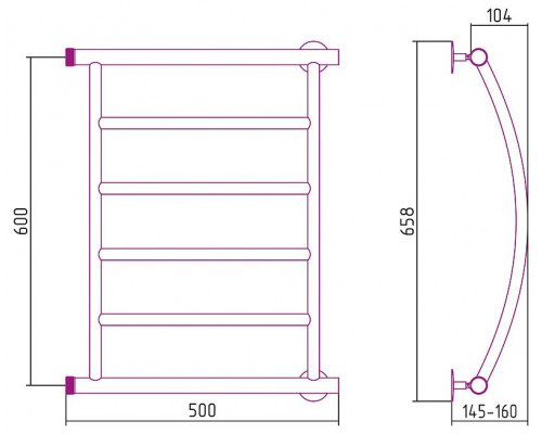 Купить Водяной полотенцесушитель Сунержа Стилье Минор 600х500 00602-6050 Хром в магазине сантехники Santeh-Crystal.ru