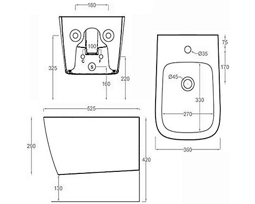 Купить Биде Artceram A16 ASB001 03 00 подвесное Черное в магазине сантехники Santeh-Crystal.ru