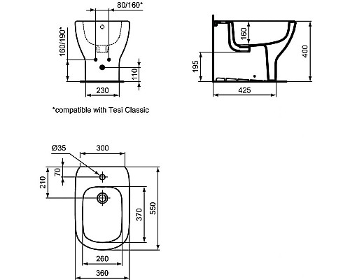 Приобрести Биде Ideal Standard Tesi T3540V3 Черное матовое в магазине сантехники Santeh-Crystal.ru