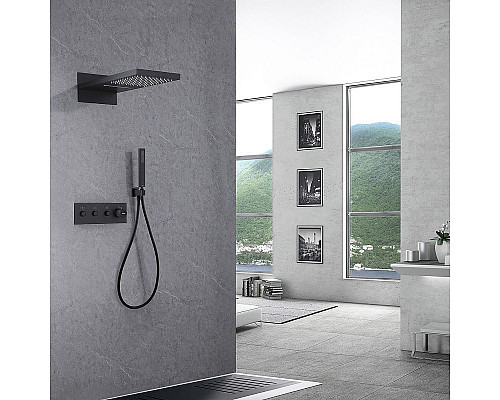 Santeh-Crystal.ru: Душевая система Abber Rund AF8752B с термостатом Черная матовая Купить Душевая система Abber Rund AF8752B с термостатом Черная матовая в магазине сантехники Santeh-Crystal.ru