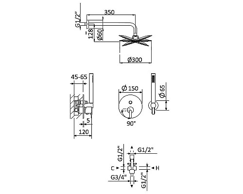 Заказать Душевая система Cezares Leaf LEAF-DSIP-30-NOP Черная матовая в магазине сантехники Santeh-Crystal.ru