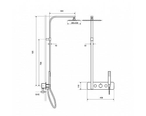 Приобрести Душевая система Excellent Rain Krotos AREX.8081CR Хром в магазине сантехники Santeh-Crystal.ru