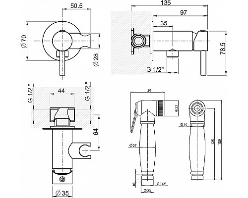 Купить Гигиенический душ со смесителем Paini Imola 53CR442RRU Хром в магазине сантехники Santeh-Crystal.ru