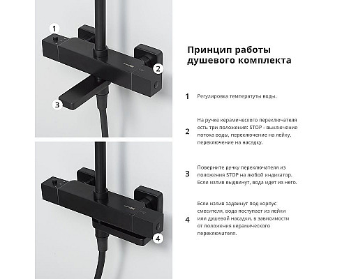 Заказать Душевая система WasserKRAFT A29901 с термостатом Черная матовая в магазине сантехники Santeh-Crystal.ru