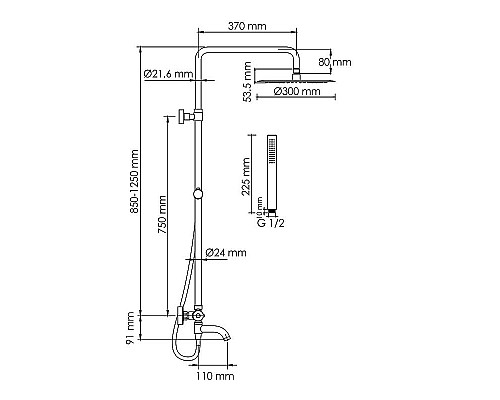 Заказать Душевая система WasserKRAFT A288.160.217.BM Thermo с термостатом Черная матовая в магазине сантехники Santeh-Crystal.ru