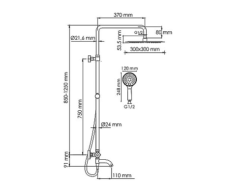 Купить Душевая система WasserKRAFT A188.261.207.PG Thermo с термостатом Золото в магазине сантехники Santeh-Crystal.ru